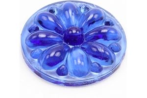 BIEYE 4PACK Daisy Flower Round Glass Jewels for Stained Glass Project of Crafting Tiffany Style Window Hangings Lampshades (38mm, Blue)