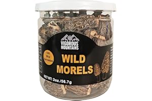 VIGOROUS MOUNTAINS Premium Dried Wild Morel Mushrooms, Wild Harvested, 2oz Earthy Flavor & Rich Umami-Perfect for Gourmet Cooking, Soups, Pasta & Risotto (56.7g)