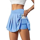 SEAJOJO Women's Athletic Skirts Crossover Wide Waistband Flowy Tennis Sports Skort with Inner Shorts Pockets