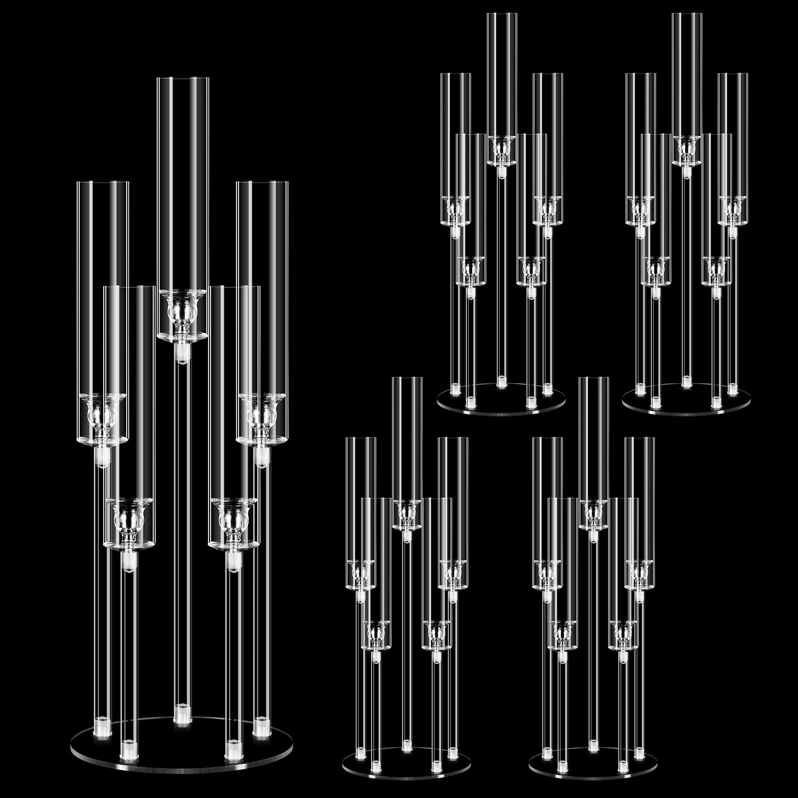 Photo 1 of 4 Set 5 Arms Acrylic Candelabra Centerpieces for Wedding Table Decorations,Clear Candlesticks Holder with Acrylic Shade for Valentine's Day Dinner Party Fireplace Gift Fit LED Candle