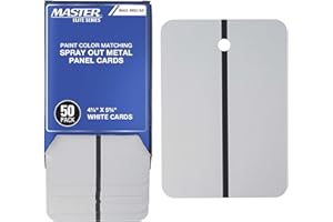 MASTER AIRBRUSH Master Elite Paint Color Matching Spray Out Metal Panel Cards (Pack of 50, White) - Black Strip for Coating Coverage Test, Sheen, Metallic Flow - Check Color Match Accuracy - Automotive Refinishing