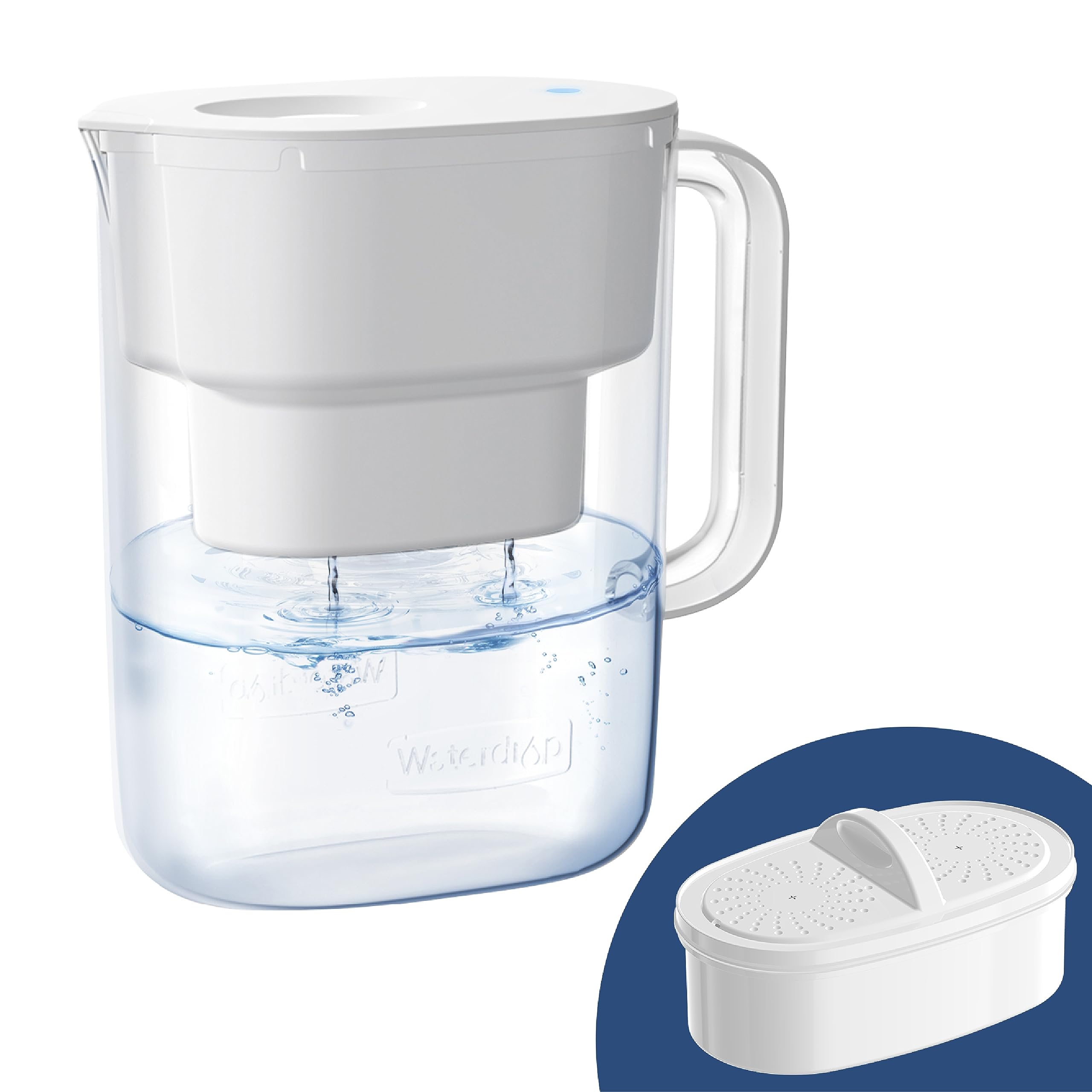 Waterdrop Lucid Water Purifier Water Filter Jug with 1×90 Days Filter, 3.5L, Reduces Fluoride, Chlorine and More, NSF Certified, BPA Free, White (Replacement Filter: WD-PF-01A Plus)