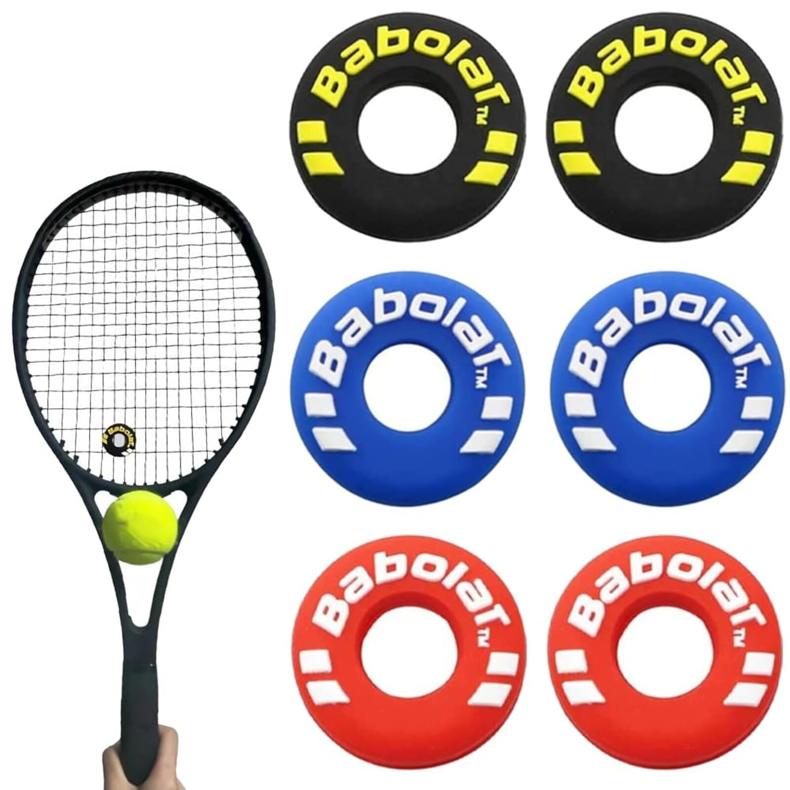 FYHJNC Tennis Racquet Dampener & Shock Absorber, 6 Pcs Tire Shape Silicone Vibration Dampeners for Tennis Racket, Red Blue Black Set for Tennis & Squash