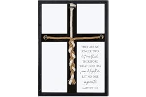 SURFAPANS Matthew 19:6 What God Has Joined Sign 15"X10" Cord of Three Strands Unity Cross Braid for Wedding Ceremony Ideas Wood Frame Christian Marriage Gifts Decor for Couple Anniversary Religious (Black)