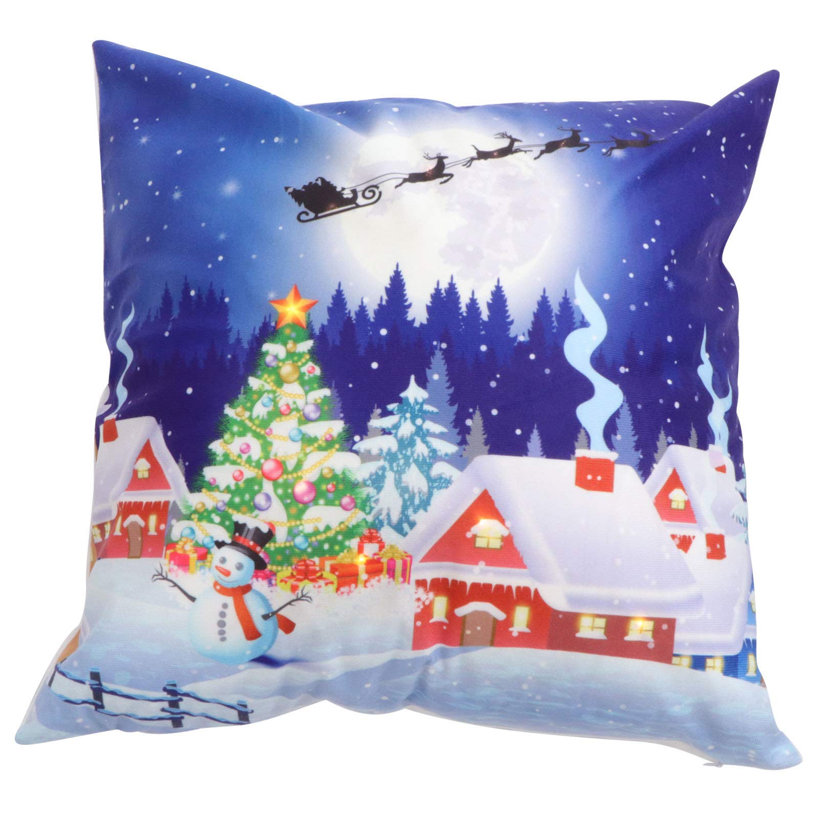 Amosfun LED Light Up Christmas Xmas Pillow Cover Throw Pillow Cover Pillow Case with LED Lights Rustic Decorative Sofa Back Throw Cushion Cover for Winter Holiday