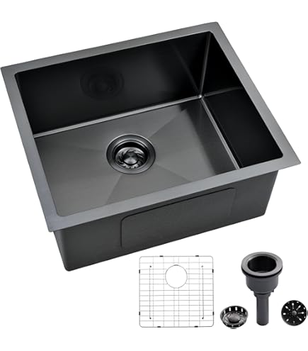 Xiiwin 18x17x9 Undermount Kitchen Sink, Nano Black 304 Stainless