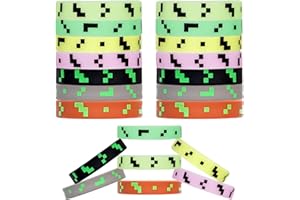 RUISUER Pixel Party Favors, 28Pcs Pixel Silicone Bracelets Glow in The Dark Pixel Wristband for Pixel Theme Kids Birthday Party Decorations Supplies