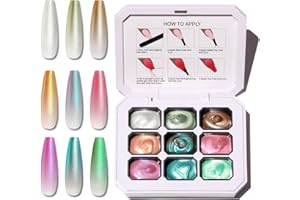 KARROY Sponge Pat Paint Nail Gel, Blending Colors Ombre Nails Gradient Gel Nail Blush Blooming Aura Nails Drawing Stripper Floral Painting Nail Art, No Wipe, Aurora Mermaid Chrome Silk Satin (9 Colors L)