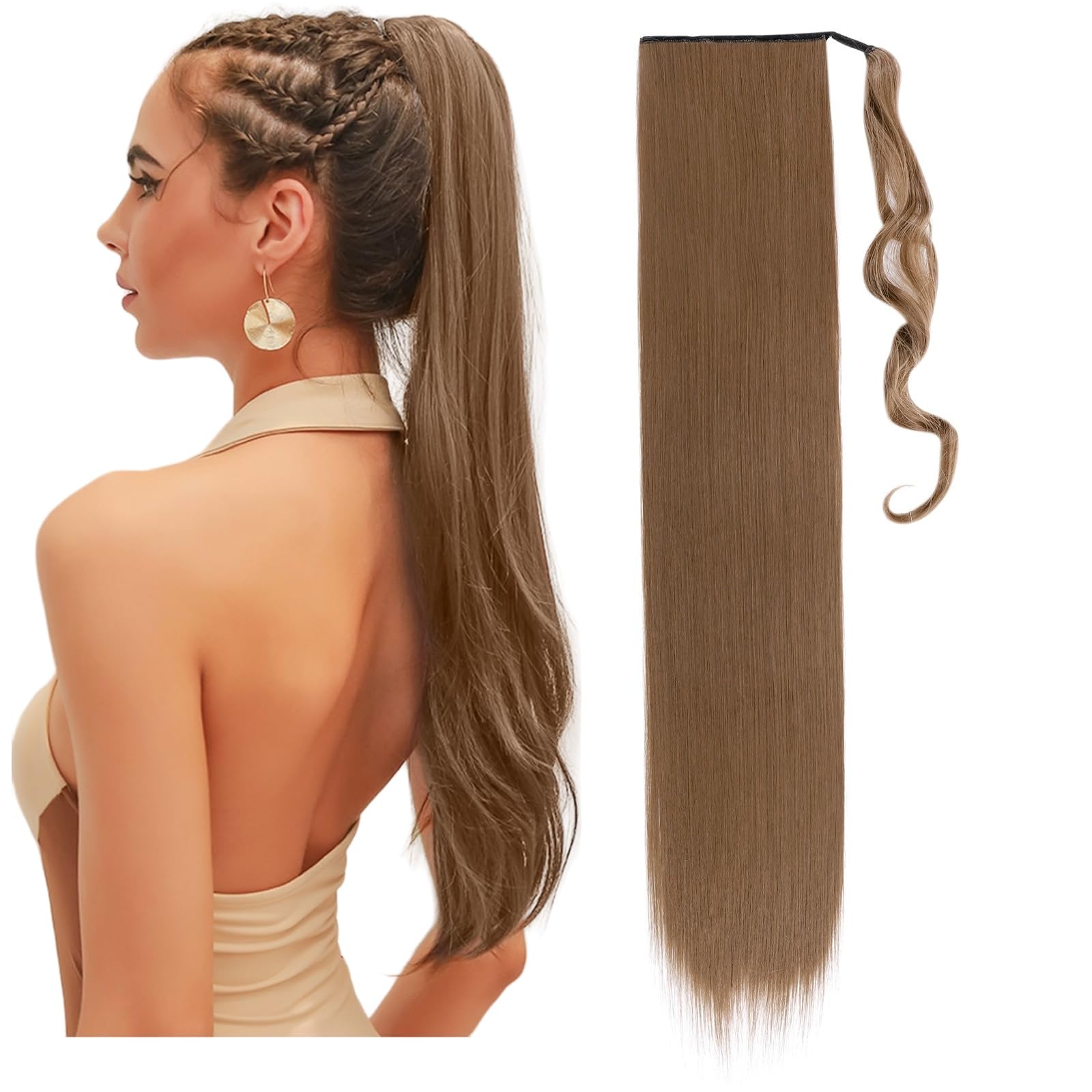 Benehair Ponytail Extension 32 Inches Long Wrap Around Ponytail Hair Extension Straight Synthetic Braid Extensions Clip in Hairpiece for Women Light Blone — image 1