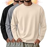 Velvelhall 3 Pack Mens Long Sleeve Shirts Crew Neck Thermal T-Shirt Thick Pullover Basic Tops Casual Comfortable Sweatshirt