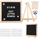 Felt Letter Board 10x10 Inch with Stand, Black Changeable Message Board with 340 Letters Numbers & Symbols, Wooden Frame Felt Sign for Baby Announcement, Wedding, Party, Home or Office Decor