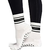 Kamo Fitness Pilates Socks with Grips for Women - Non-Slip Yoga, Barre Grip Sock - Grippy Cotton Crew Socks for Yoga, Ballet