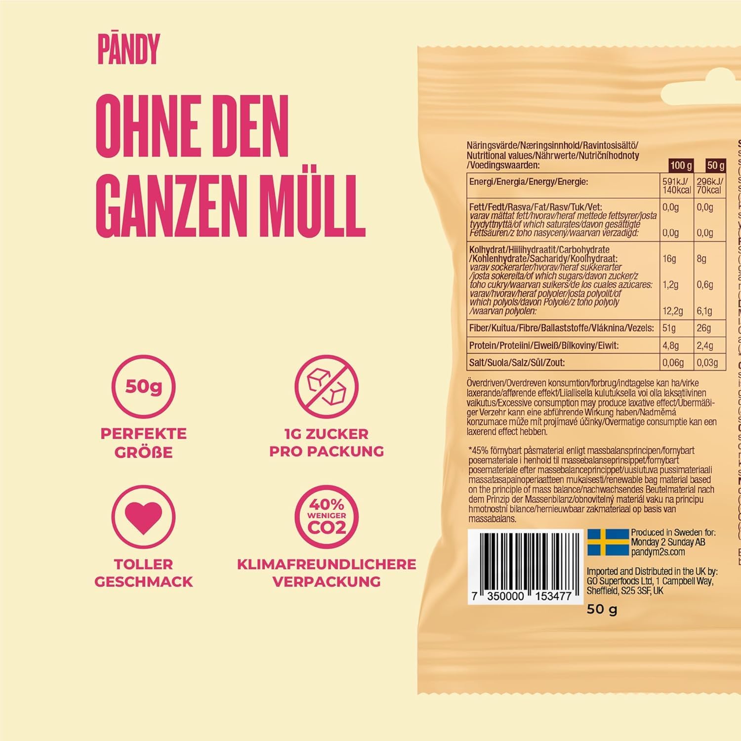 Pändy Gummibärchen ohne Zucker mit 100% Geschmack - 10x50g Probierpaket - zuckerfreie Süssigkeiten (<1g Zucker) - glutenfreie Süßigkeiten - kalorienarme, gesunde Snacks - low carb Bonbons zuckerfrei 2