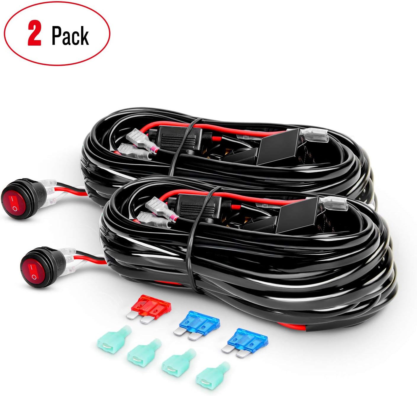 Nilight 2PCS LED Light Bar Wiring Harness Kit 12V On off Waterproof Switch Power Relay Blade Fuse,2 years Warranty: Automotive