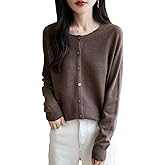 Ciovkis Women's Merino Wool Blend Cardigan Crew Neck Fall Winter Long Sleeve First-Line Ready to Wear Seamless Knit