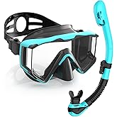 Greatever Snorkel Set Pano 3 Window Snorkel Mask Adult, Panoramic Wide View, Anti-Fog Scuba Diving Mask, Anti-Leak Snorkel Goggles Dry Top Snorkel, Professional Snorkeling Gear for Adults