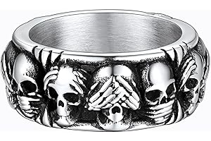 FaithHeart Skull Rings for Men Gothic Punk Stainless Steel Band Rings Biker Skeleton Thumb Ring Cocktail Party Jewelry with Gift Box