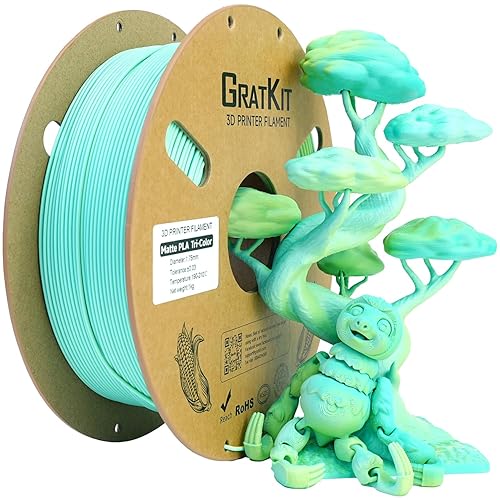 Gratkit Matte Tri-Color PLA Filament,Coextrusion 1.75mm, +/-0.03mm,1KG,High Speed Matte PLA,Yellow & Green &Blue