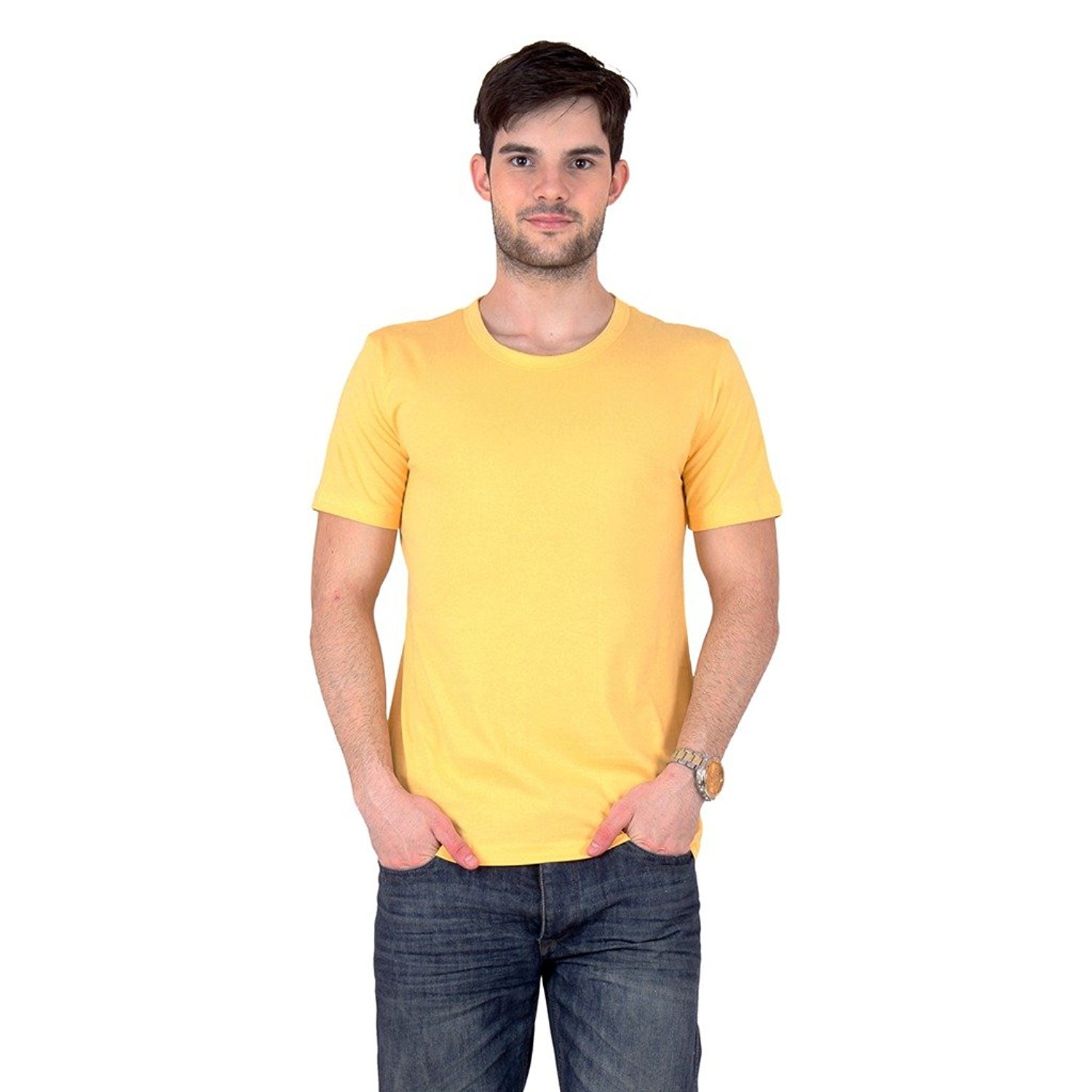 black jean and yellow top