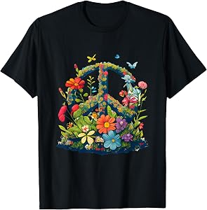 Peace Sign with Flowers and Butterflies, Peace T-Shirt