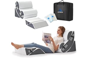 Ahpmeoa 6PCS Wedge Pillow Set for After Surgery, Orthopedic Bed Wedge Pillow for Headboard, Memory Foam Back Pillow for Bed Sitting Up, Sit Up Pillow for Acid Reflux Relief, GERD, Anti Snoring (White)