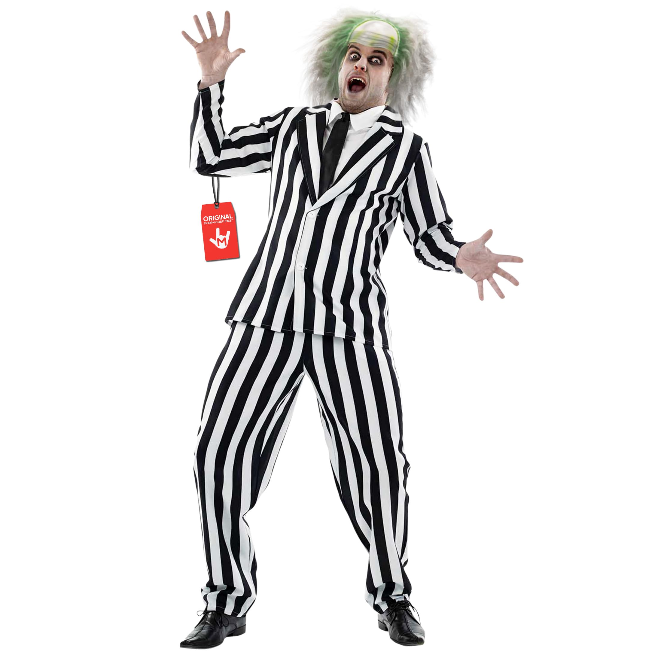 Fun Shack Black and White Striped Suit Men Costume, Spooky Halloween Costumes for Men, Halloween Costumes for men, L
