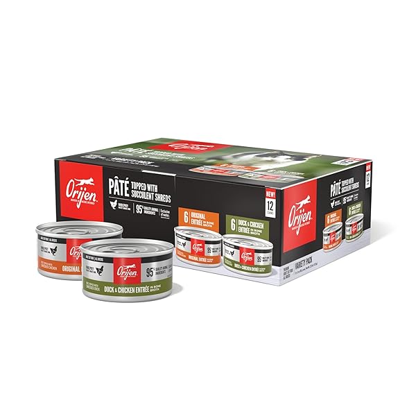 ORIJEN PREMIUM PATE WET CAT FOOD VARIETY PACK: ORIGINAL + DUCK & CHICKEN RECIPES 3OZ CANS (12 COUNT, 6 OF EACH)