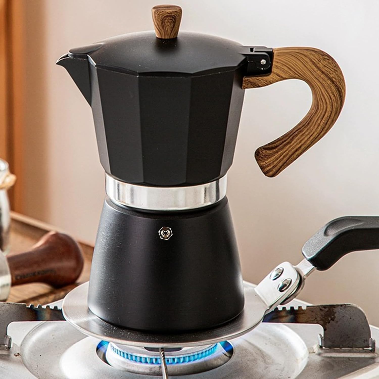 Retoteng Stovetop Espresso Maker, 6 Espresso Cup Moka Pot - 10oz Manual Cuban Coffee Percolator Machine Premium Aluminum Moka Italian Espresso Greca Coffee Maker Brewer Percolator (Black)