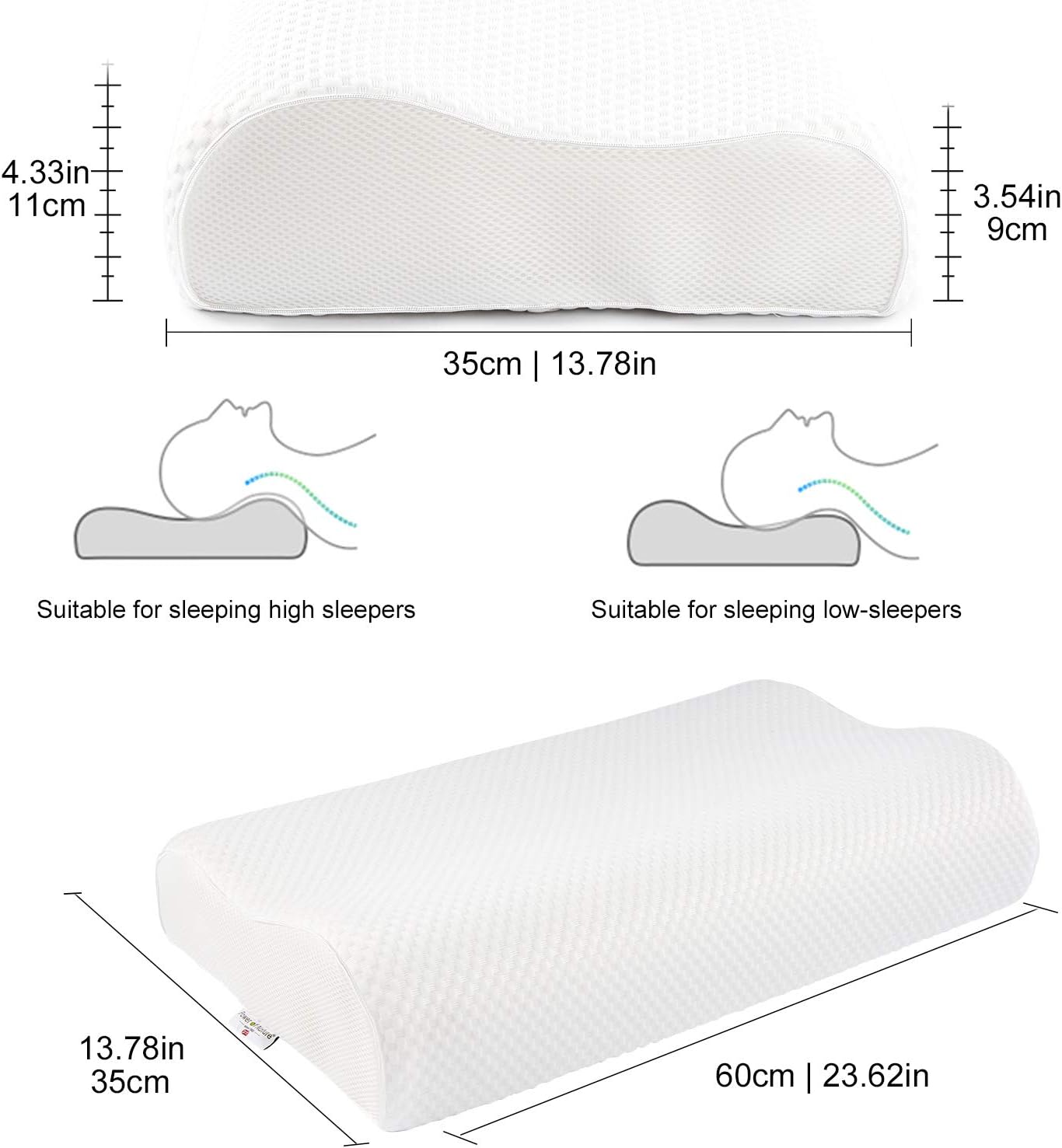 Power of Nature Memory Foam Pillow for Sleeping, Orthopedic Contour Cervical Pillow for Neck, Shoulder Pain, Pillows for Back Stomach Side Sleeper with Washable Breathable Cover: Home & Kitchen