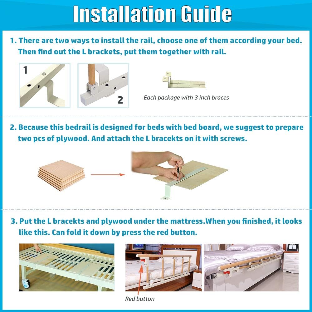 Bed Rails for Elderly Adults Grab Bar Bed Hand Rails Assist Rail Handle Fold Down Medical Hospital Sides Rails Guard Home Care Handicap Safety Assistance Devices (18 inch H): Kitchen & Dining