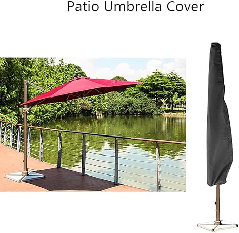 Allomn Patio Umbrella Cover For 9ft To 11ft Waterproof Offset Parasol Cantilever Umbrella Cover With Zipper Used For Outdoor Garden Hanging Black Garden Furniture Covers Garden Outdoors