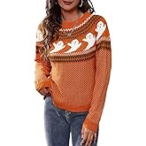 JUNBOON Women’s Casual Leopard Print Knitted Pullover Sweaters Long Sleeve Crew Neck Jumper Tops