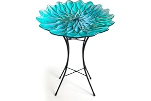 HONGLAND Bird Bath for Outside,15" Diameter Large Glass Birdbaths for Outdoors,Detachable Bird Baths Bowl with Metal Stand for Garden Patio Lawn Decor,19" Height - Green