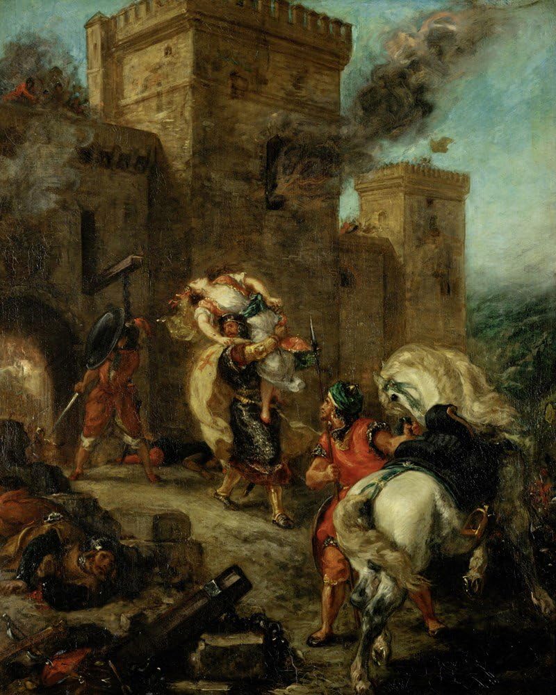 Rebecca Raped by a Knight Templar During The Sack of The Castle Frondeboeuf, 1858 by Eugene Delacroix Art Print, 14 x 18 inches