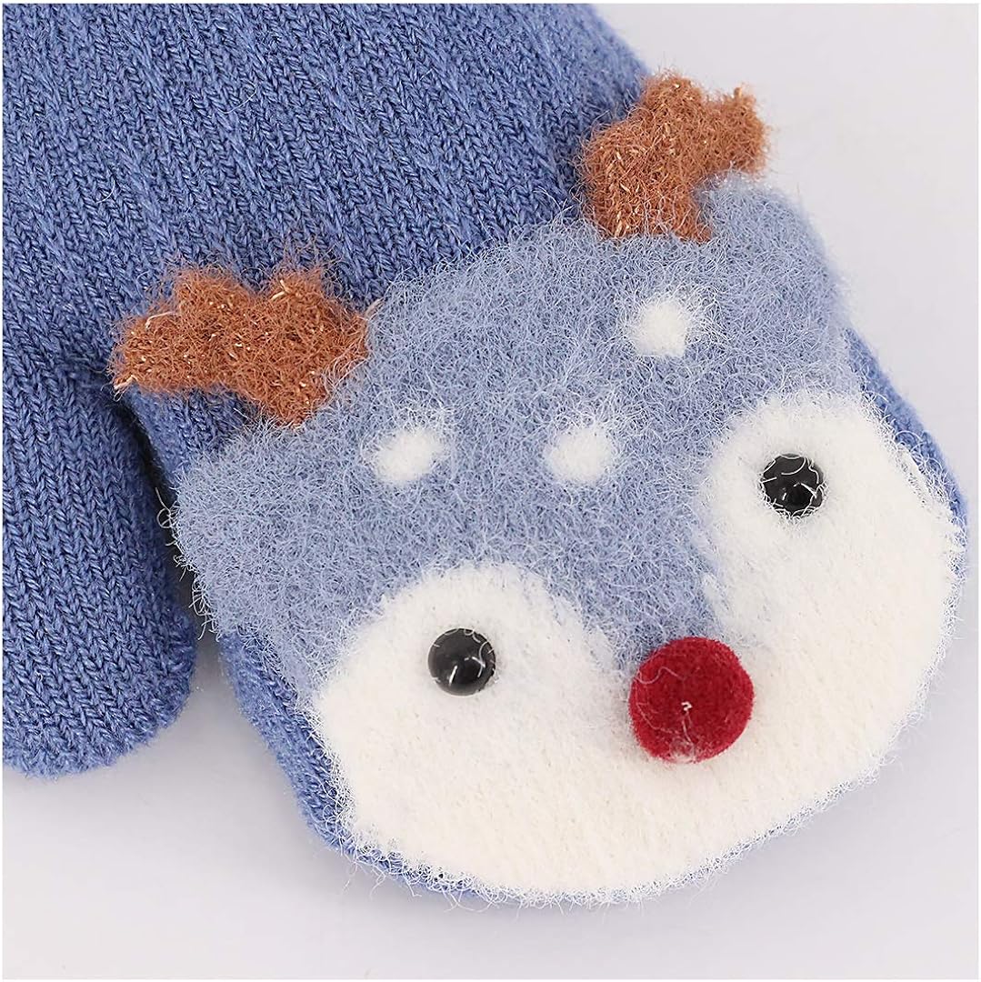 Novia's Choice Children Toddler Cute Warm Gloves Knitted Stretchy Mittens(Blue): Clothing