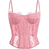 Dealmore Corset Tops For Women Going Out Lace Mesh Date Night Fall Fashion Outfits Clothes Crop Cute Party Strap Tank