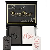 Mr. and Mrs. Luggage Tags and Passport Holder Set - Valentine’s Day Gifts with 2 Passport Leather Covers, Wedding Honeymoon Travel Essentials for Bride & Groom Couples (2 Sets, Embroidery Style)