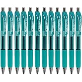 Writon Retractable & Refillable Gel Pens, Comfort Grip, 0.5mm Fine Point, Dark Green Ink, 12 Pack
