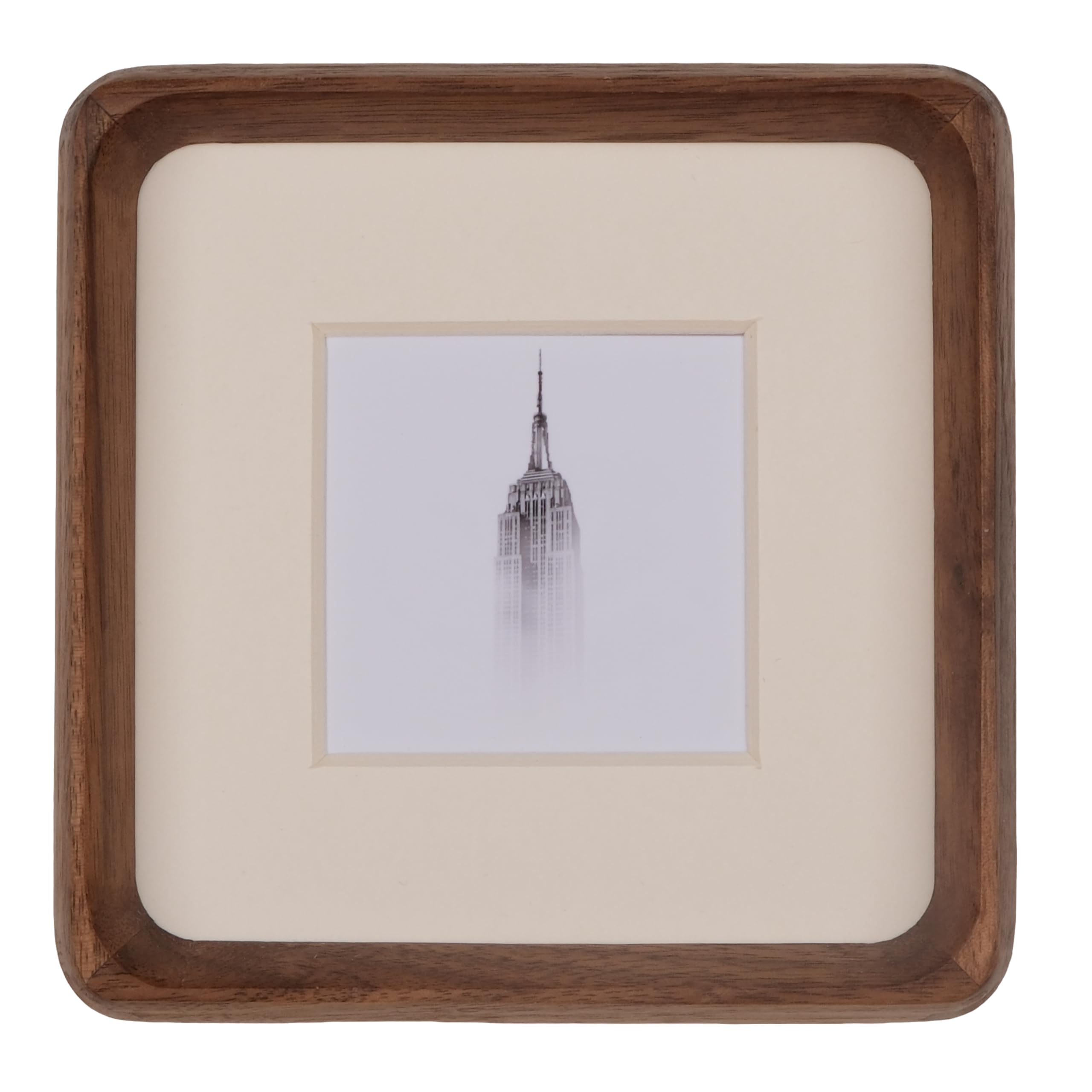 Photo 1 of Youncewooder 4x4 Picture Frame with 2x2 Mat - Rustic Walnut Wood Square Frame, Wall & Tabletop Display for Baby & Pet Photos (4x4,Walnut)