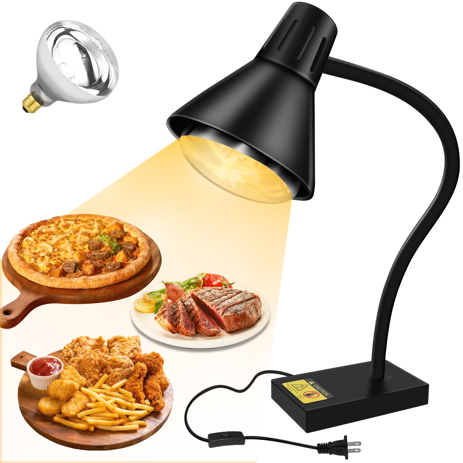 Photo 1 of Heat Lamp for Food, Commercial Food Warmer 250W Bulb Stainless Steel Catering Food Warming Lamp Portable Electric Food Warmer for Food Service Restaurant Buffet Kitchen (Black)