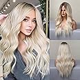 HAIRCUBE Long Blonde Wigs for Women Synthetic Curly Wavy Hair Wig for Daily