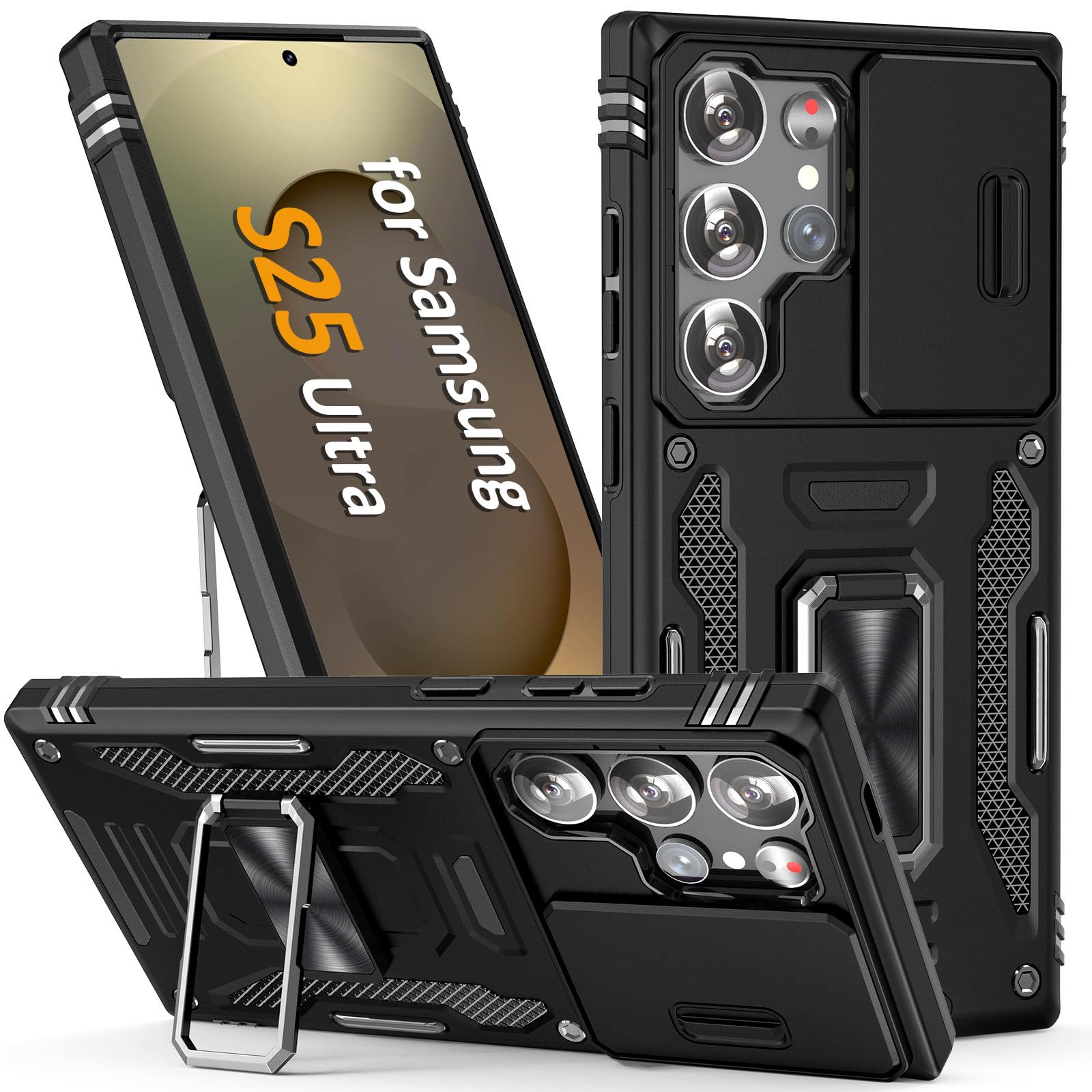 Photo 1 of SEFING Case for Samsung S 25 Ultra Phone Case with Camera Lens Cover, with Ring Holder Kickstand, fit Magnet Car Mount, for Samsung Galaxy S25 Ultra (Black)
