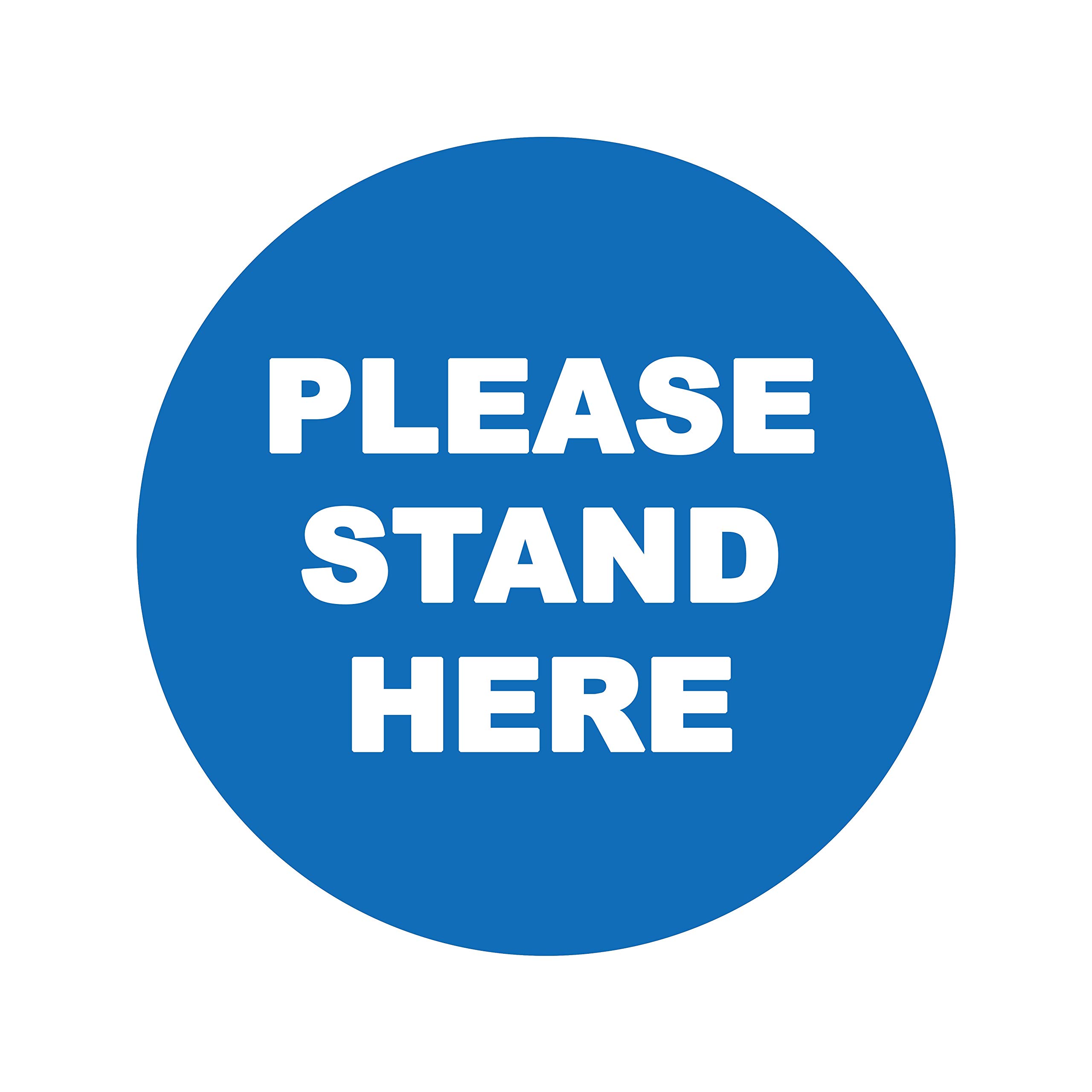 4 x please stand here - social distancing landscape floor safety sign self adhesive vinyl weather proof label sticker - 15cm x 15cm - (SC-01)