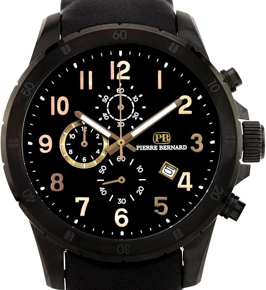 Amazon Com Pierre Bernard Macallan Men S Genuine Leather Miyota Os10 Movement Sport Luxury Chronograph Watch Black Watches
