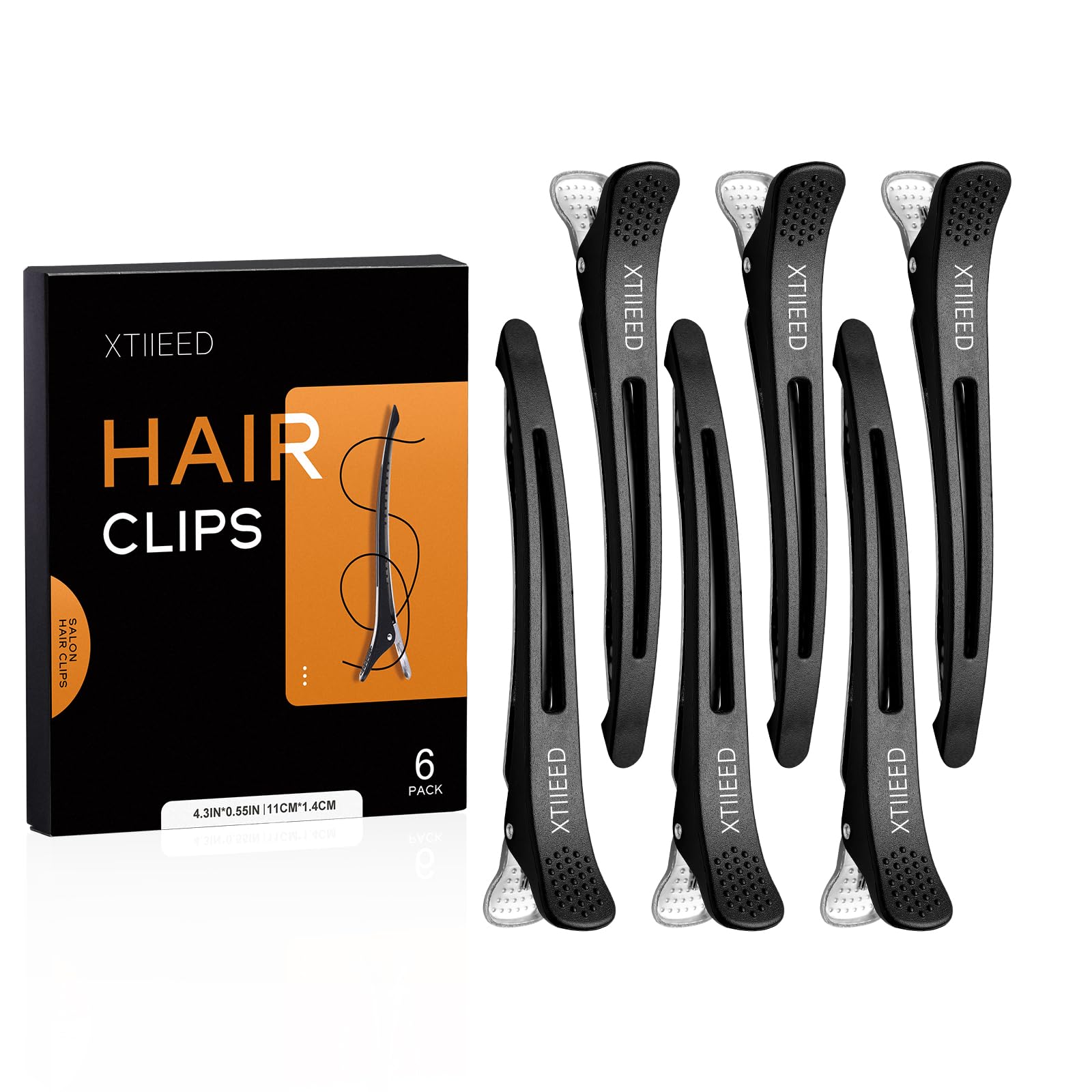 Photo 1 of XTIIEED 6 Pack Professional Hair Clips for Styling Sectioning, Non Slip Duck Billed with Silicone Band, Hair Roller Clips No Crease - Length 4.3'' for Salon and Home Haircuts(Black)
