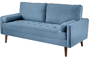 koorlian 68 inch Sofa Couch, Mid Century Modern Sofa, Button Tufted Seat Cushion, Track Armrest, Linen-Like Fabric 2 Seater Loveseat, Comfy Couch for Living Room, Dorm, Office, Apartment, Blue
