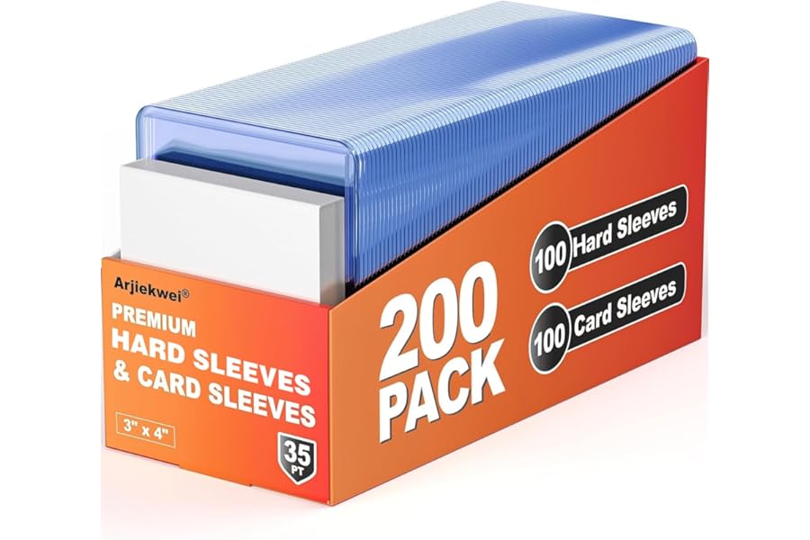 200 Card Sleeves Hard Plastic, Arjiekwei 3"X4" Baseball Cards Protectors Plastic, Premium Card Holder for Trading Sports Baseball Football Game Cards (100 Hard Sleeve + 100 Soft Sleeve)