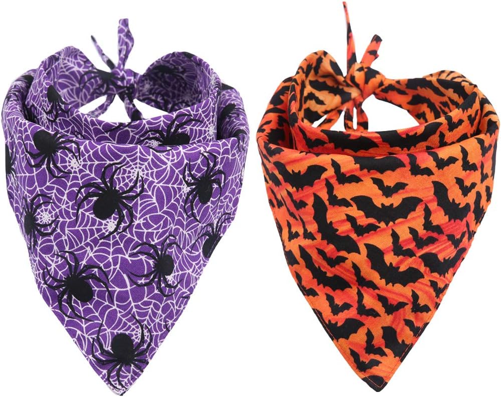 KZHAREEN 2 Pack Halloween Dog Bandana Reversible Triangle Bibs Scarf Accessories : Kitchen & Dining