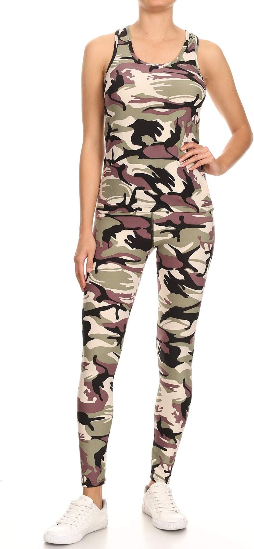 Jvini Women's 2 Piece Camouflage Active Stretchy Racerback Tank & Legging Set