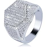JINAO Mens Iced Out CZ Hexagon Bling Pinky Ring 18k Gold Plated Hip Hop Ring for Men